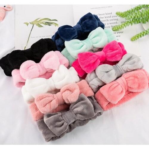 New Woman Headband for Hair Coral Fleece Female Head Bands with Bowknot Makeup Headband Bathroom Accessories