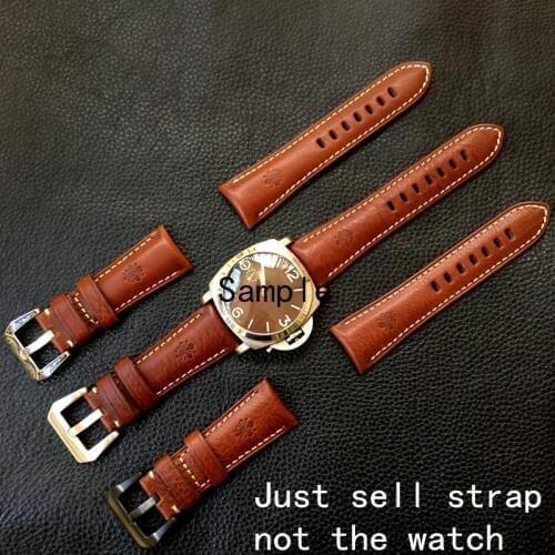 26mm Personality Brown Carvings Soft Genuine Leather Watchband Replace For PAM LUMINOR 1940 1950 Watch Strap Bracelet