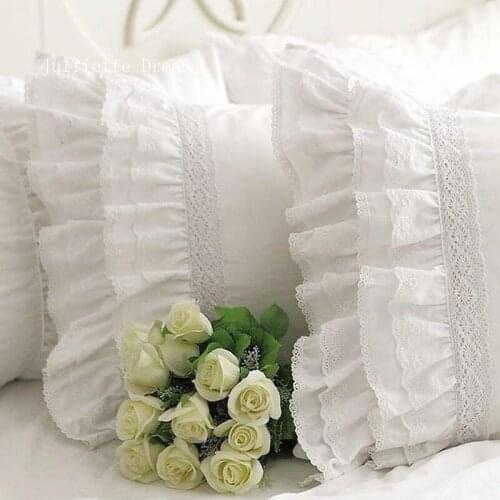 Top luxury heavy craft handmade pillow cover embroidered cake lace flounces Satin cotton pillowcases wedding bedding pillow sale
