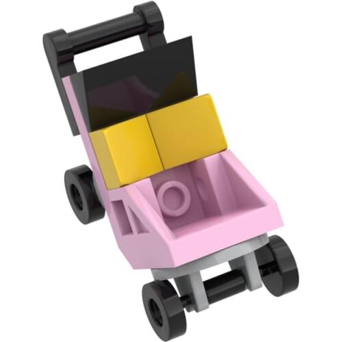 Pink Trolley Babies Building Blocks Toys MOC Bricks DIY Infant Carriage Children Gifts