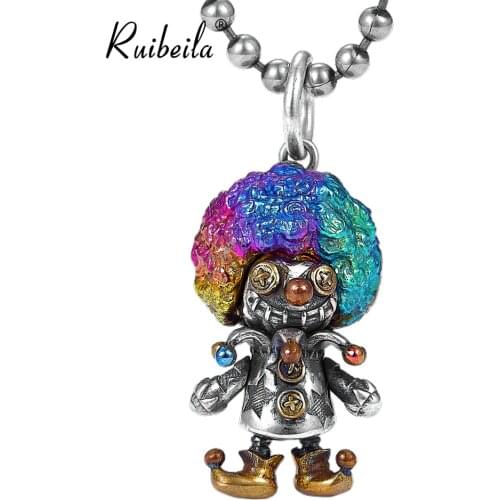 Ruibeila color Clown pendant necklace men S925 Silver fashion personality Hip Hop Punk jewelry 2021 New