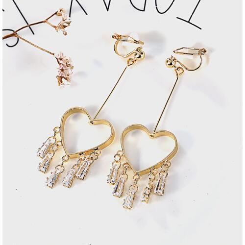 Fashion new Popular earrings jewelry Personalized Silver Earrings Pendant Long holeless ear clip Heart shaped jewelry