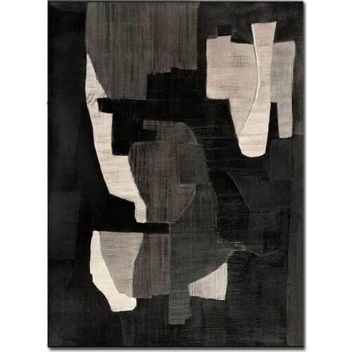 Modern Villa Wall Decorative Abstract Black And White Abstract Dark Oil Painting Wall Canvas Picture Paintings Artwork For Hotel