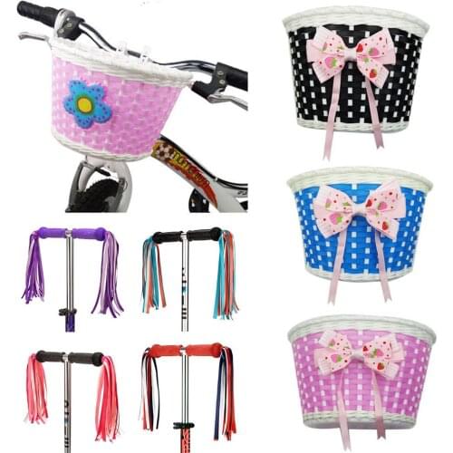 Colorful Children Bicycle Storage Scooter Handlebar Basket Bike Front Carrier Bowknot Bag Rear Bike Hanging Tassels Accessories