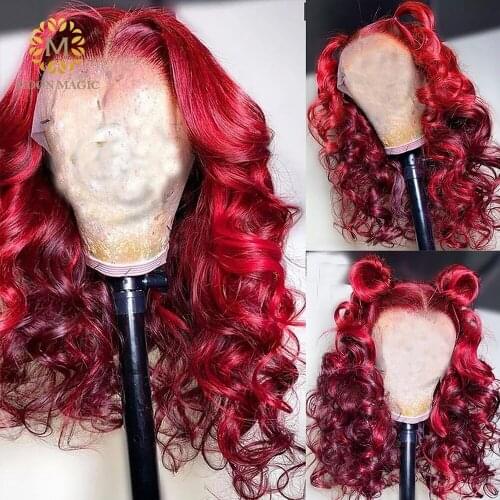 Loose Deep Wave Wig Red Colored Human Hair Wig Transparent Lace Wigs Brazilian Hair Wigs For Women Wet And Wavy Lace Front Wig