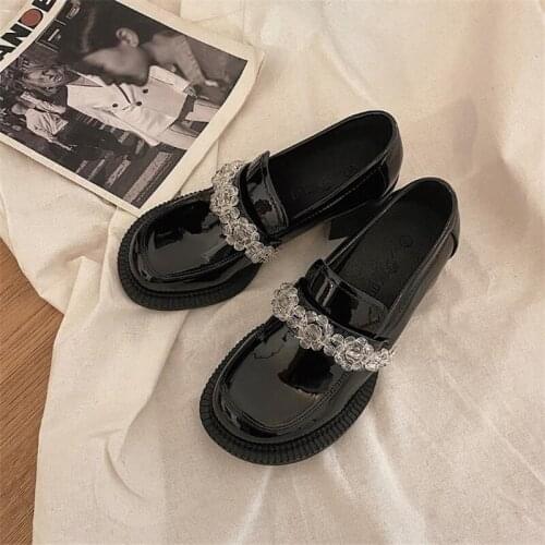 Patent Leather Mary Jane Shoes for Women Japanese Style Slip On Round Toe High Heels Platform Shoes Woman Wedges Lolita Shoes