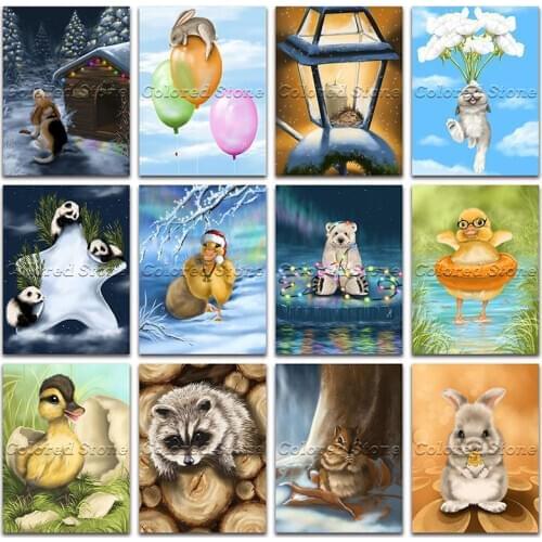 5D Full Square Diamond painting embroidery Cross stitch Dog rabbit mouse panda duck squirrel DIY Round Drill Drawing mosaic 411