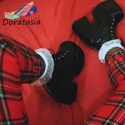 DORATASIA INS Hot Sale Womens Boots Solid High Heel Ankle Boots Platform Big Size 43 Quality Cool Fashion Punk Goth Women Shoes