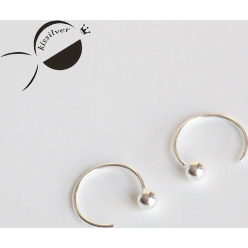 S925 Sterling Silver Bead Hoop Earrings Female Fresh Art style 2017 New Round Ball Womens Pure Silver 925 Jewelry Hoop Earrings