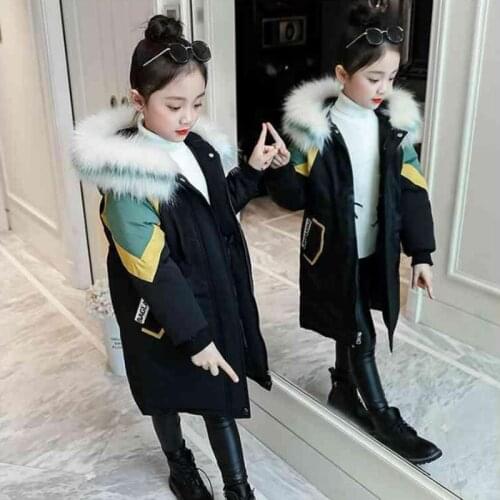 Winter clothing down jacket new girl warm jacket color matching girl thick coat thick fur collar hoodie 4-16 years old