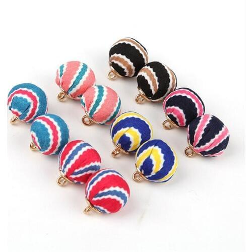 10pcs/lot New Stripe Cloth Covered Round Ball Beads Charms Pendant For DIY Earrings Bracelet Jewelry Making Findings Accessories