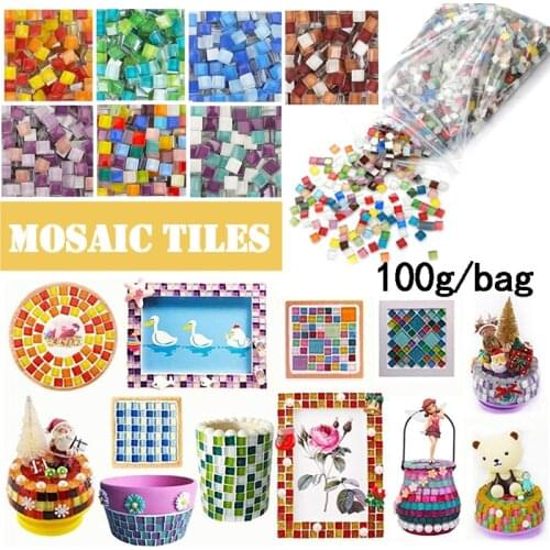 100g/lot Crystal Glass Mosaic Tiles DIY Craft Suppies Materials Mixed Color Mini Azulejos De Cristal 1*1cm/pcs Wholesale Bulk