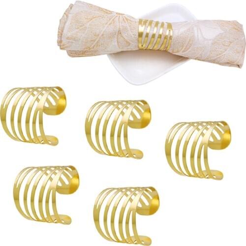 6pcs Hollow Out Serviette Rings Golden Western Dinner Towel Napkin Ring Table Wedding Party Decoration Napkin Buckle Holder