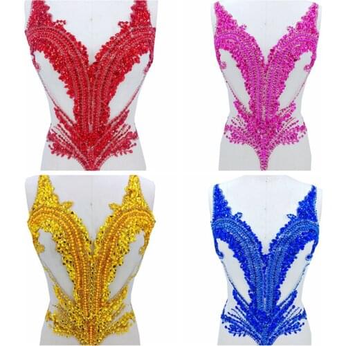 Pure hand made more colour sew on Rhinestones applique on mesh crystals patches trimming 56*44cm dress accessory