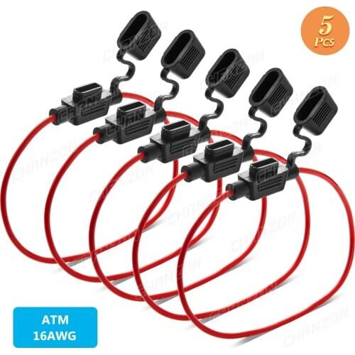 5pcs Auto Car Blade Inline Type ATM Mini Fuse Waterproof Holder Case Motor Tap Blow Blo 12V 32V 16 AWG Wire Cutoff Switch Socket