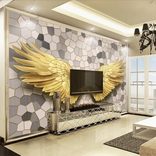 Bacal custom large mural wallpaper 3D modern gold angel wings mosaic stone pattern background mural wallpaper papel de parede