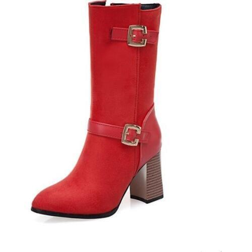 Big Size 33-50 for Women Sexy High Heels 8CM Warm Short boots Autumn Winter Shoes Pointed Toe Platform Knight Martin Boots T9-2