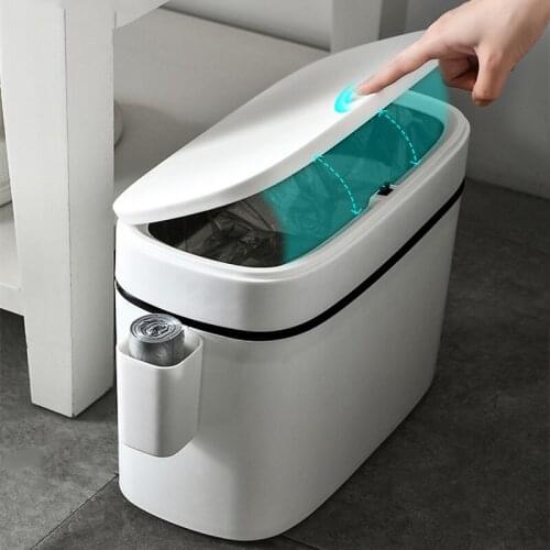 12L Household Trash Can Bathroom Plastic Waste Bin Dustbin Pressing Type Garbage Bucket Waterproof Trash Bag Holder Narrow Seam