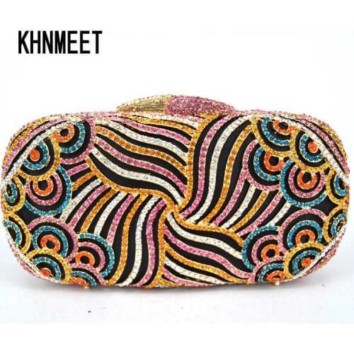 Colorful crystal evening bags Luxury diamond Clutch bag striped party pochette women wedding purse accept customized SC097