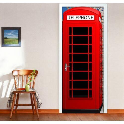 Telephone Booth Mural Wallpaper Creative DIY Living Room Home Decor Poster PVC Waterproof Self-adhesive 3D Door Sticker Decal