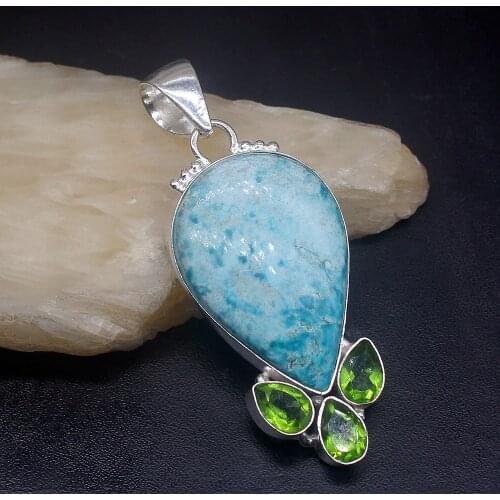 Gemstonefactory Jewelry Big Promotion 925 Silver Green Dendritic Opal Peridot Unique Women Ladies Gifts Necklace Pendant 0781