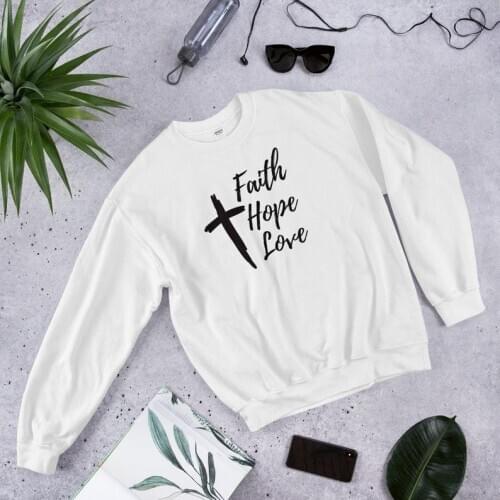 Harajuku Faith Hope Love Crewneck Sweatshirt Women Christian Religion Pullover Hoodies Long Sleeve TOP Shirt Girl Gift Drop Ship