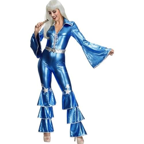 Halloween Hippie Costume for Woman Vintage 1970s Disco Stage Performance Dancing Jumpsuit Singer Women Hippies Cosplay Carnival