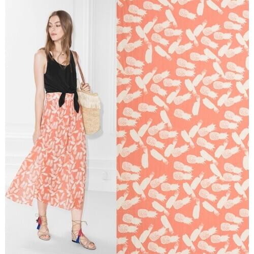 HLQON 100% cotton Printed poplin Literary retro pineapple print fabric for DIY sewing clothing upholstery women wedding dress