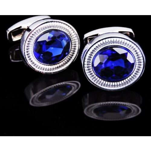 As high quality crystal Cufflinks new fashion jewelry brand oval Cufflinks mens Wedding Shirt badge pin gift