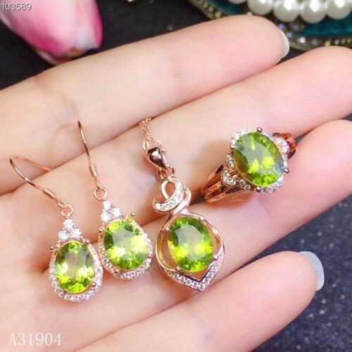 KJJEAXCMY boutique jewelry 925 sterling silver inlaid natural peridot gemstone female luxury necklace pendant ring earrings set