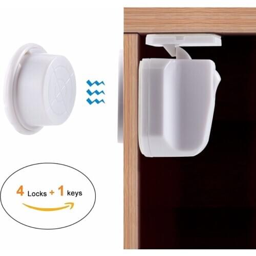 Nosii Baby Safety Magnetic 4 Locks Cabinet Locks 1 Key Child Safety Drawer Locks Set Baby Protection Security Door Lock