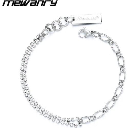 MEWANRY 925 Sterling Silver Bracelet for Women Accessories Trendy Elegant Charming Sparkling Splicing Zircon Chain Bride Jewelry