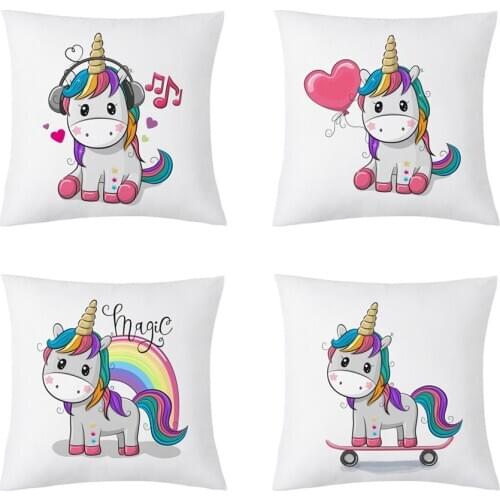 Cute Cartoon Unicorn Cushion Cover Polyester Creative Unicorn Decorative Pillowcase Throw Pillow Case Unicorn Cushion Cover