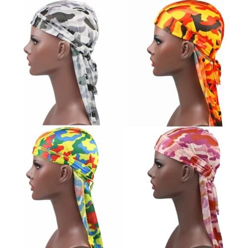 2019 Camo Head Wrap Unisex Women Men Satin Silk Polyester Bandana Hat Durag Rag Tail Headwrap Skull Turban Headwear