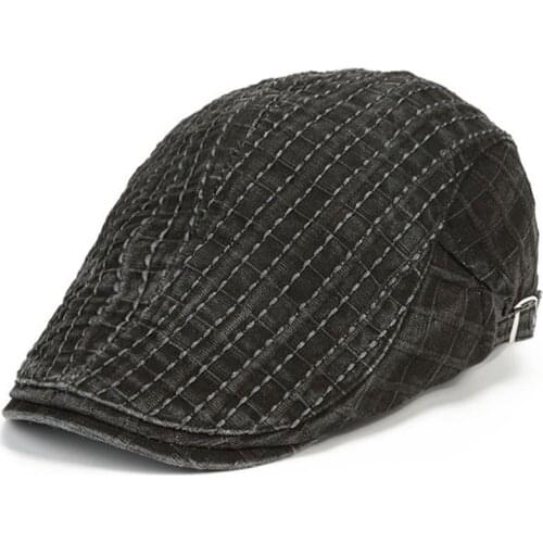 Mens Hat Washed Cotton Beret Line Lattice Retro Peaked Cap Forward Hat Old Man Hat Sun Hat