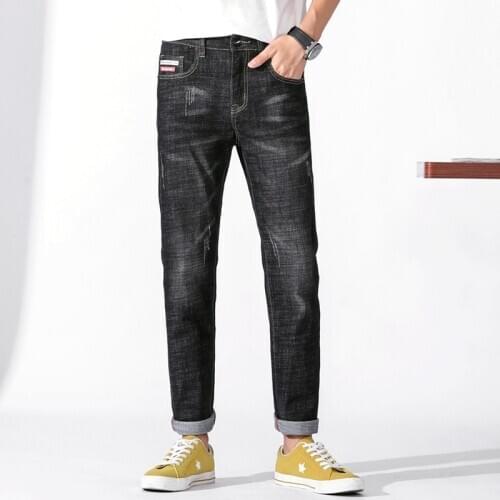 2021 Mens Jeans Spring And Autumn Small Straight Leg Loose High Quality Stretch Slim Jeans