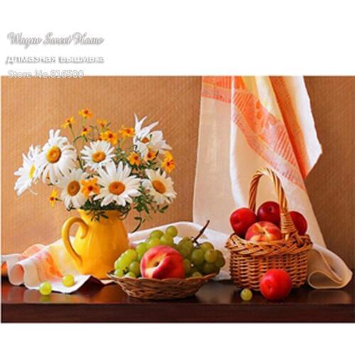 5D Diy Diamond Painting Cross Stitch Crystal Rhinestone Sets Square Diamond Embroidery Flower And Fruit Mosaic Kit Decorative