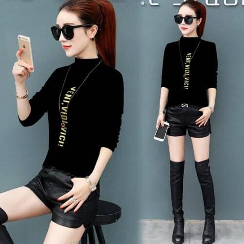 Autumn and winter new half high collar Plush long sleeve T-shirt womens top coat t shirt christmas shirt plus womens harajuku