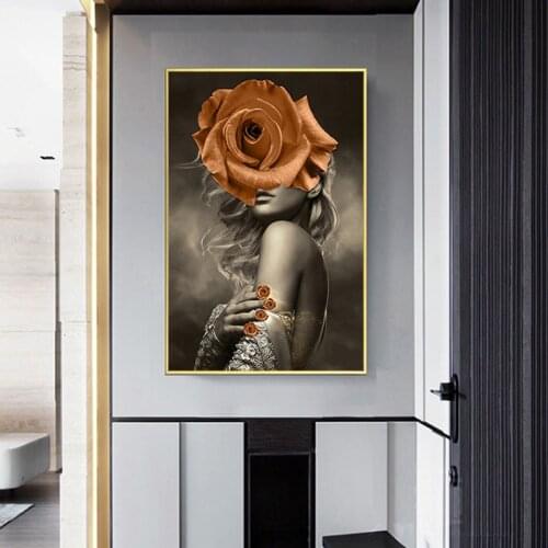 Abstraction Posters and Prints Rose Flowers Sexy Women Character Canvas Painting Wall Pictures Living Room Nordic Home Decor