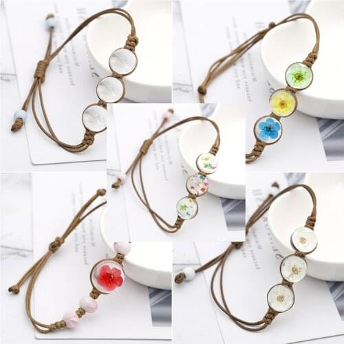 Dry Flower Glass Ball Weave Adjustable Bracelets Bangle for Women Fashion Boho Vinatage Jewelry
