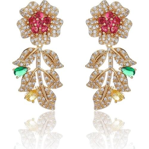 Cubic Zircon CZ Flower Earrings for Wedding, Crystals Leaves Earring for Bride, Women Girl Birthday Party Jewelry CE11248