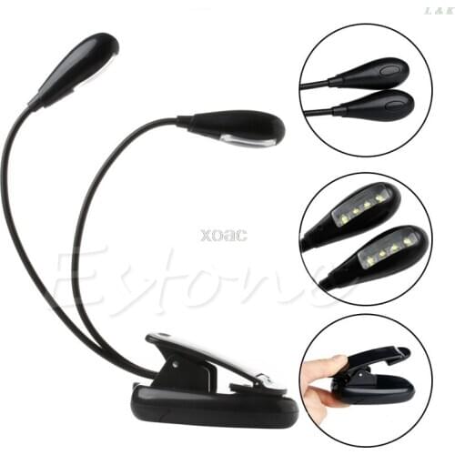 8 LED Book Reading Table Light Lamp Bright Dual Flexible Adjustable Double Goosenecks Clip-on Arm Study Music Desk Light M12