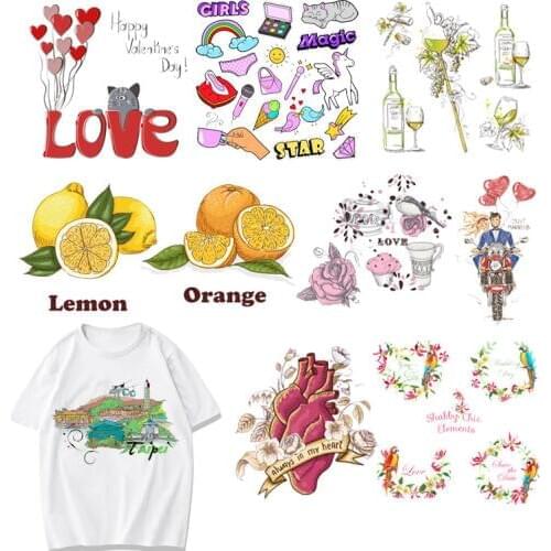 Iron On Patches Fruit Flowers Boy/girl Heat Transfers Stickers For Stripes Clothes Decor DIY Kids Patch Washable Applique F
