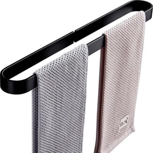 DWZ Nail free Space Aluminum Solid Black Towel Bar Hanger Single Towel Bar Towel Holder Western Style Bathroom Accessories