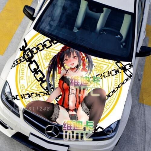 DATE A LIVE Anime Itasha Hood Vinyl Stickers Nightmare Tokisaki Kurumi Engine Cover Decals Sticker On Car Auto Accessories