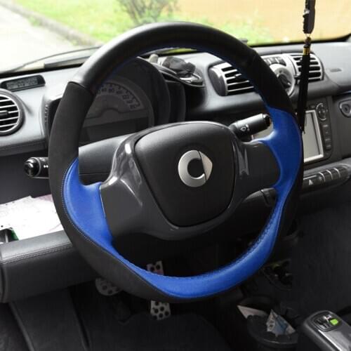 High-quality first-layer cowhide car steering wheel non-slip decorative protective cover For Mercedes Smart Fortwo 2009-2014