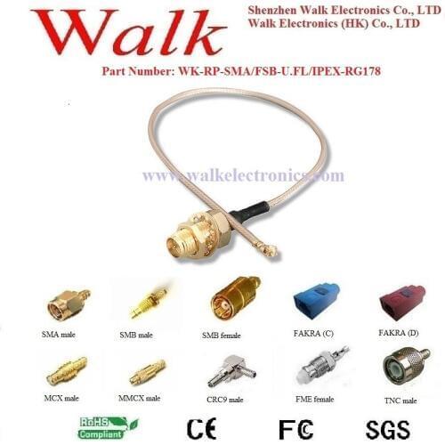 WIFI antenna jumper cable assembly: RP-SMA female straight to U.FL IPEX connector with RG178 cable
