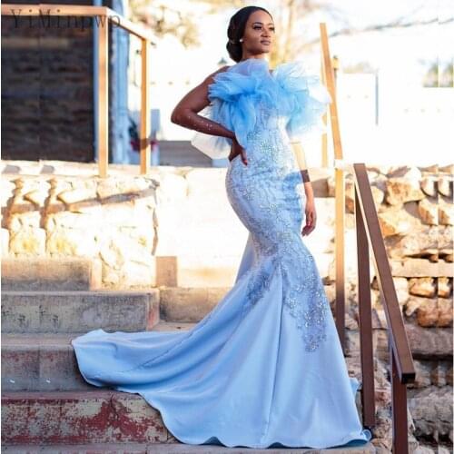 YiMinpwp New Mermaid Evening Dresses Sheer Neck Long Sleeve Ruched Beads Long Formal Prom Party Gowns vestidos de fiesta