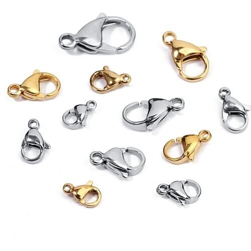 25pcs/lot 9*6/10*6/11*7mm Stainless Steel Lobster Clasps Hooks End Connectors Clasps For Diy Necklace Jewelry Making