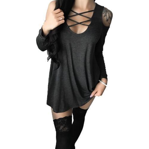 New 2017 Women Autumn Spring Lace Up Cut Out Loose Long T-shirts Casual Long Sleeve Top T-Shirts